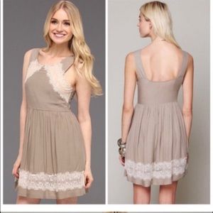 Free People Georgia Tan Taupe Mini Dress Lace Sleeveless B